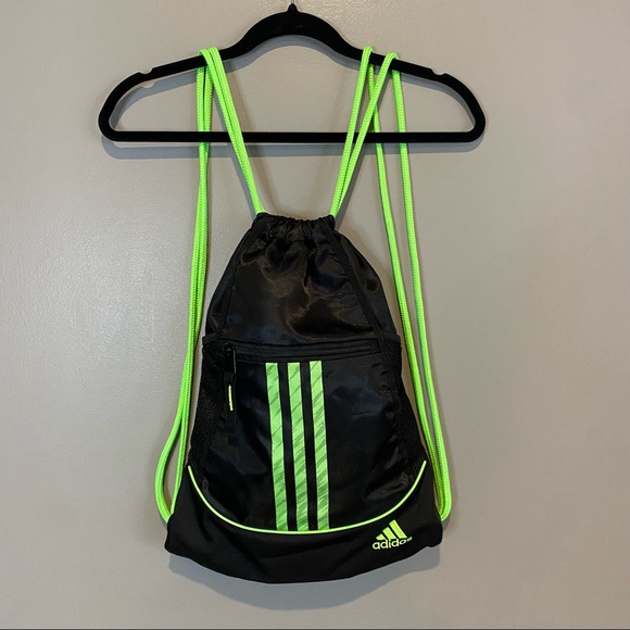 Adidas Neon Green Black Athletic Drawstring Backpack